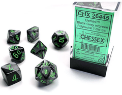 Chessex Dice: 7 Set Polyhedral Gemini Black Grey Green CHX26445